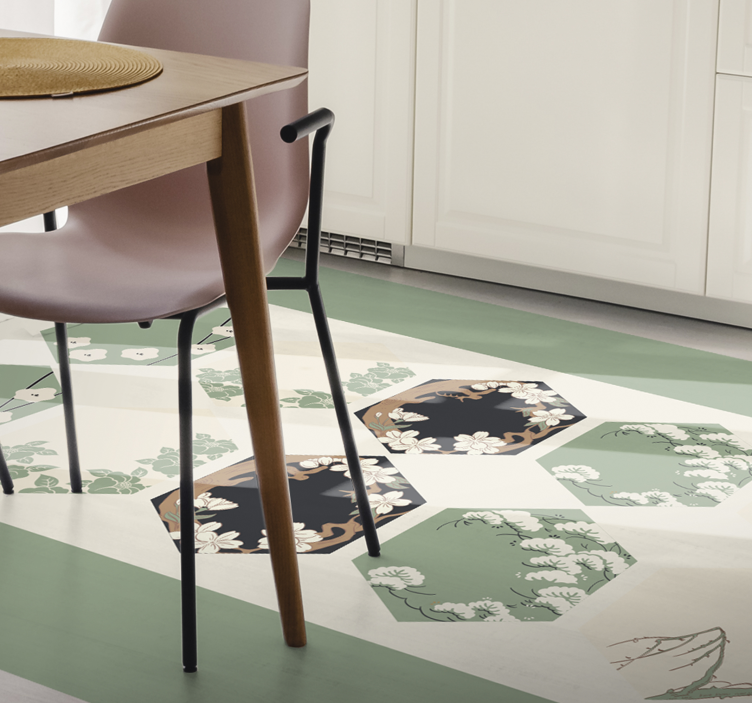 Floral Hexagons vinyl rug flowers - TenStickers