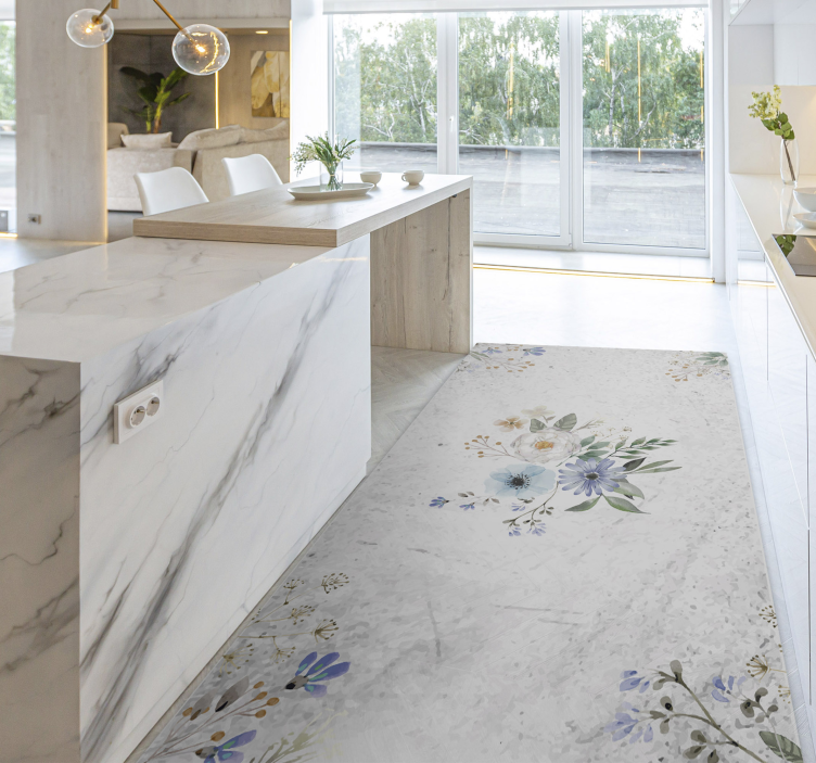 Floral Marble Elegance vinyl rug flowers - TenStickers