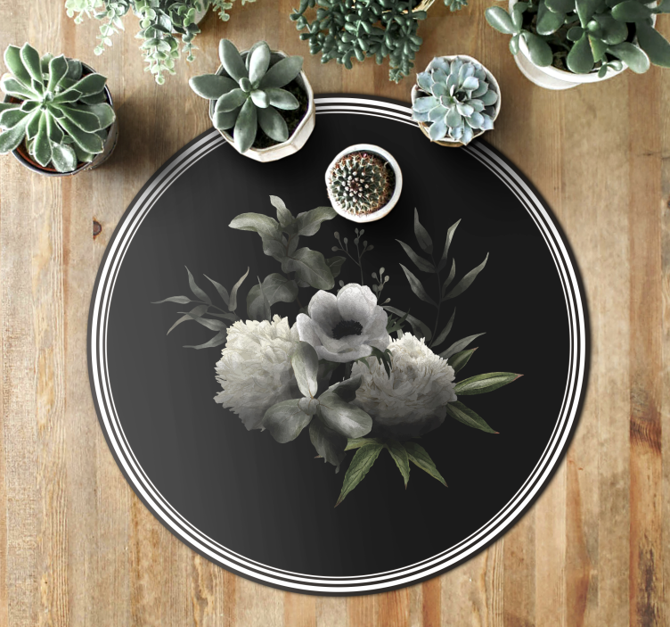 Floral Monochrome Elegance vinyl rug flowers - TenStickers