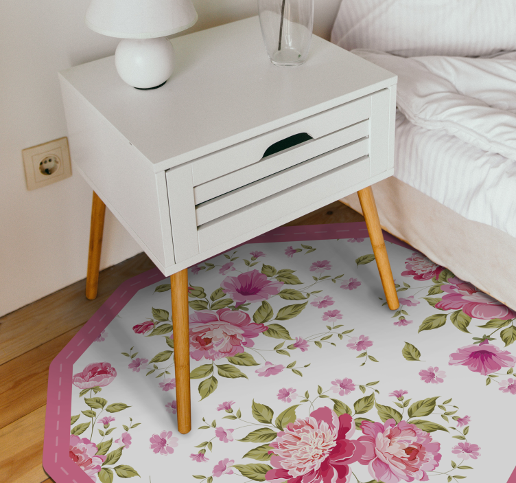 Floral Octagon vinyl rug flowers - TenStickers