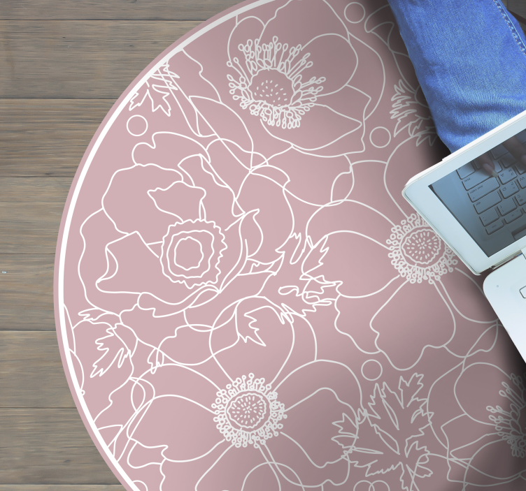 Floral Outline Motif vinyl rug flowers - TenStickers