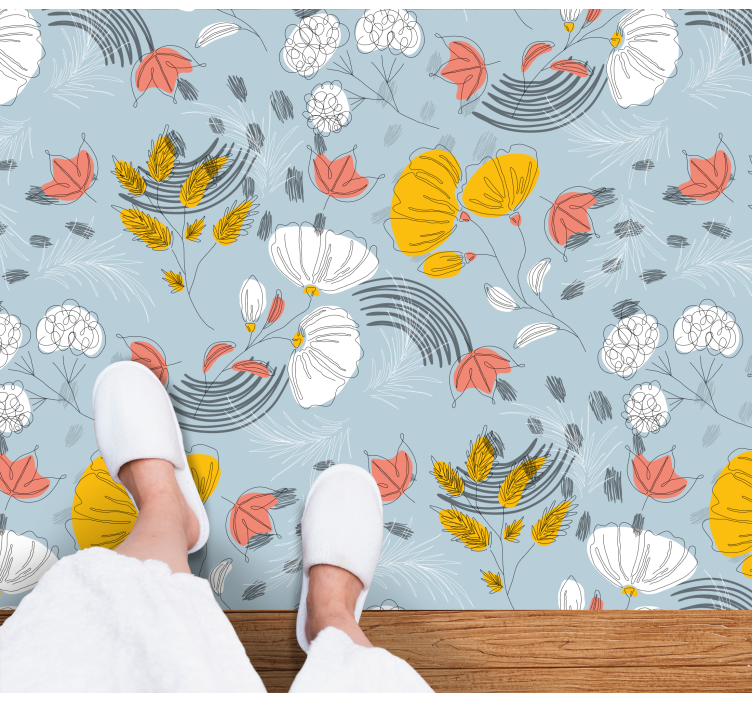 Blue pattern bloom vinyl rug flowers - TenStickers