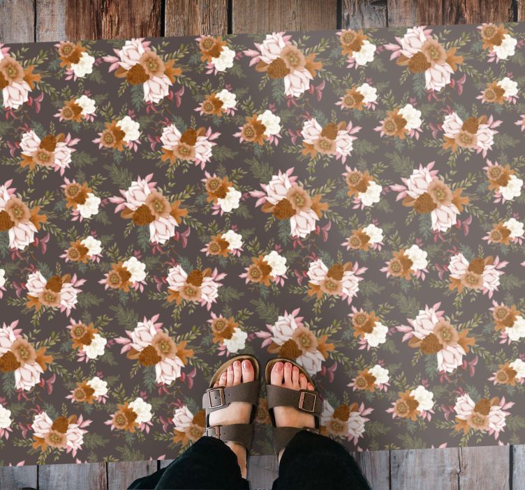 Floral Pattern Elegance vinyl rug flowers - TenStickers
