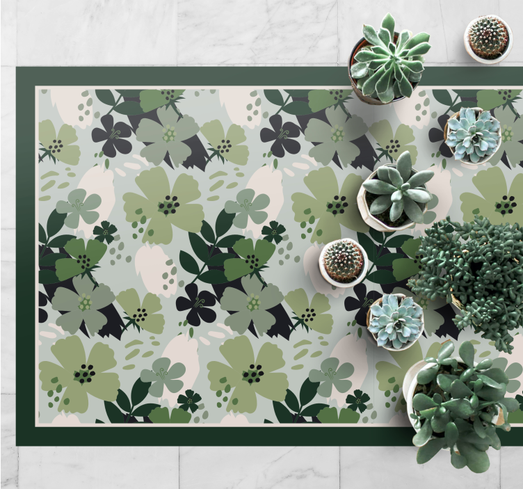 Floral Patterned Green vinyl rug flowers - TenStickers