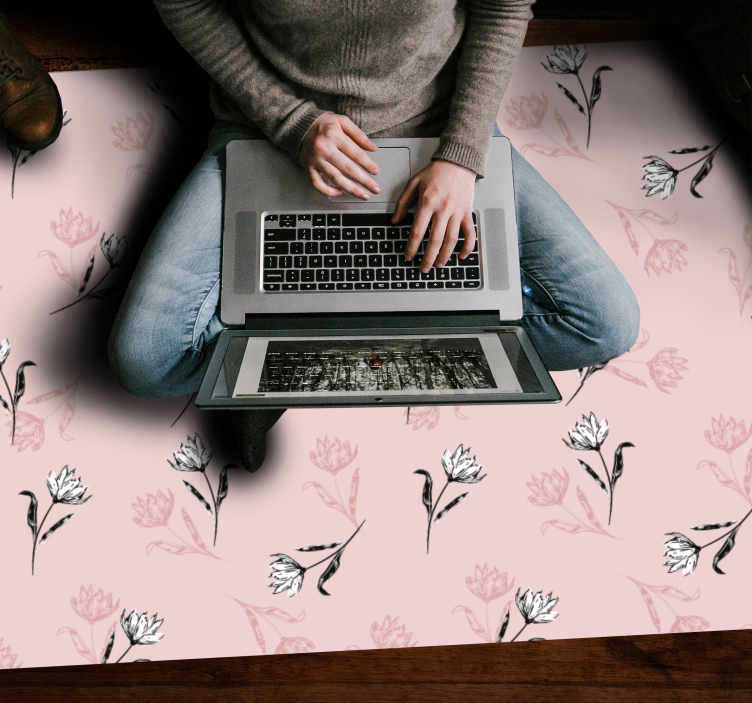 Floral Pink Background vinyl rug flowers - TenStickers