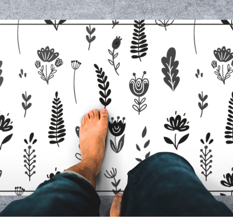 Floral Silhouette Pattern vinyl rug flowers - TenStickers