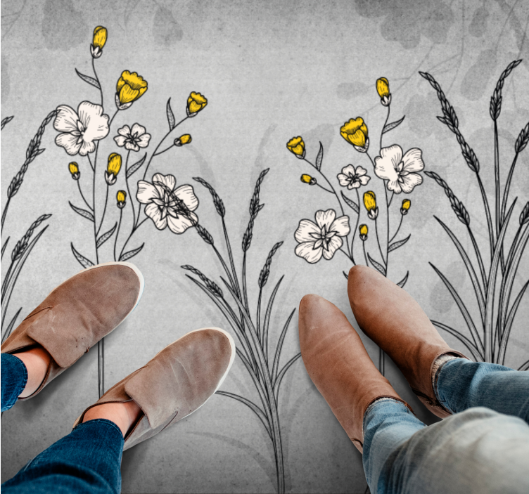 Floral Sketch Detail vinyl rug flowers - TenStickers