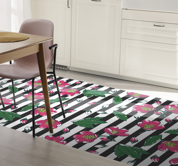 Floral Striped Motif vinyl rug flowers - TenStickers