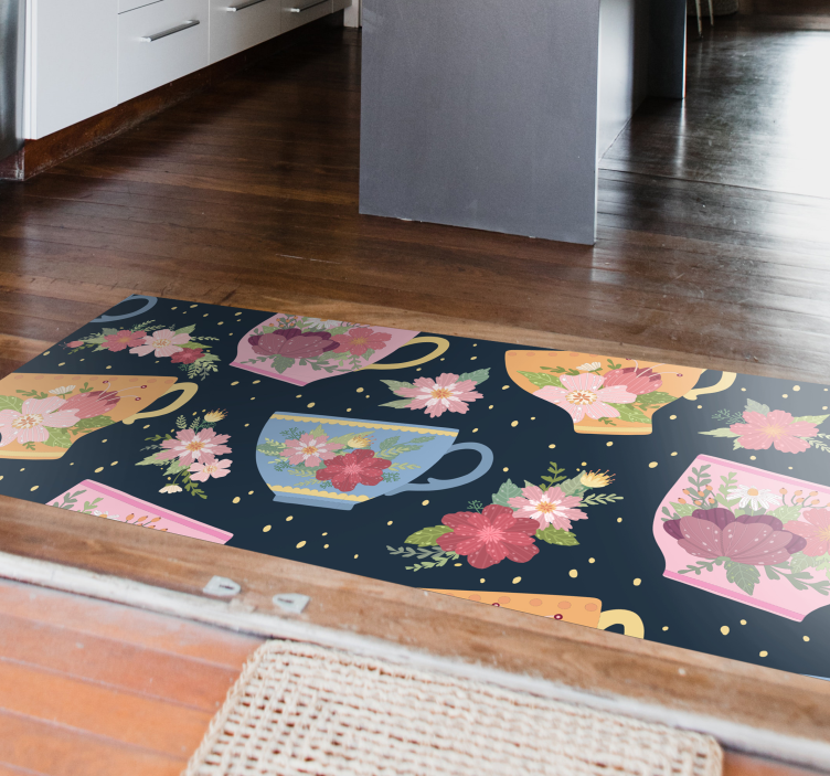 Floral Teacup Pattern vinyl rug flowers - TenStickers