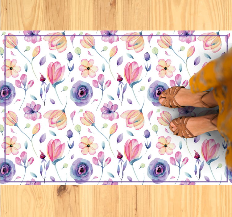 Floral Watercolor Pattern vinyl rug flowers - TenStickers