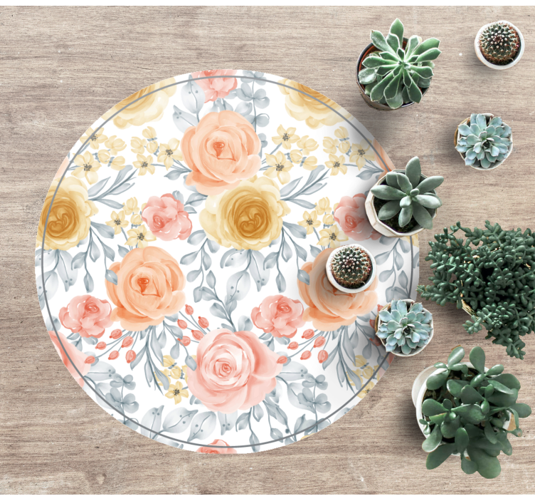 Flourishing Botanical Motifs circular vinyl rug - TenStickers