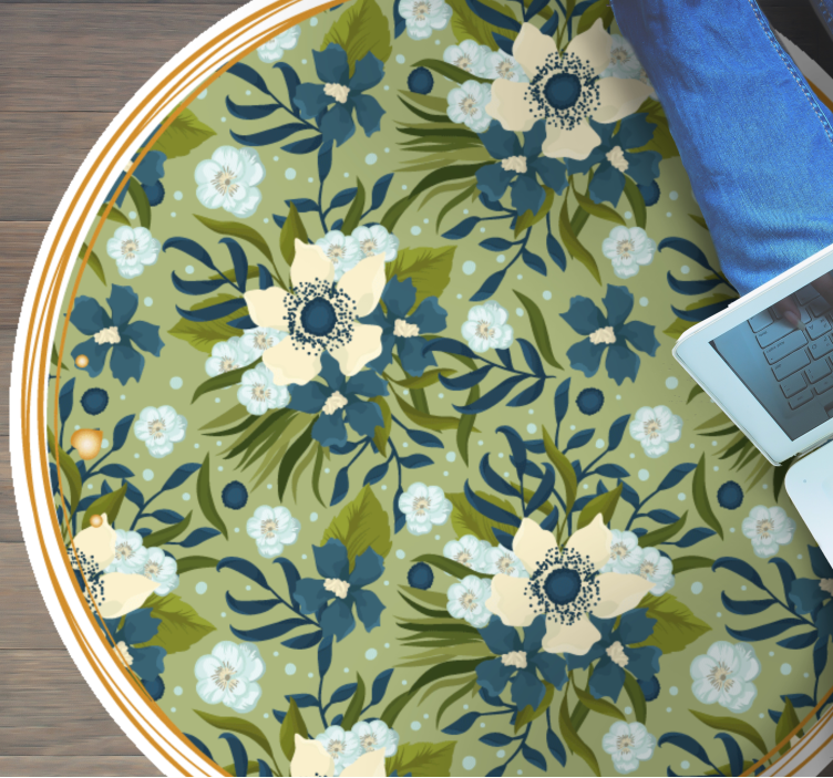 Round Flourishing Motif vinyl rug flowers - TenStickers