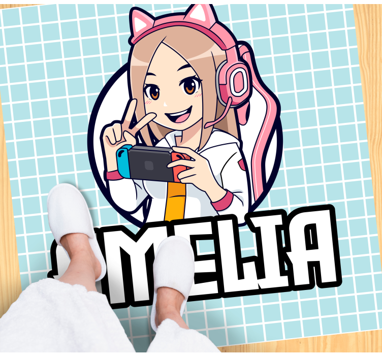 Gaming girl with name teenage bedroom vinyl rug - TenStickers