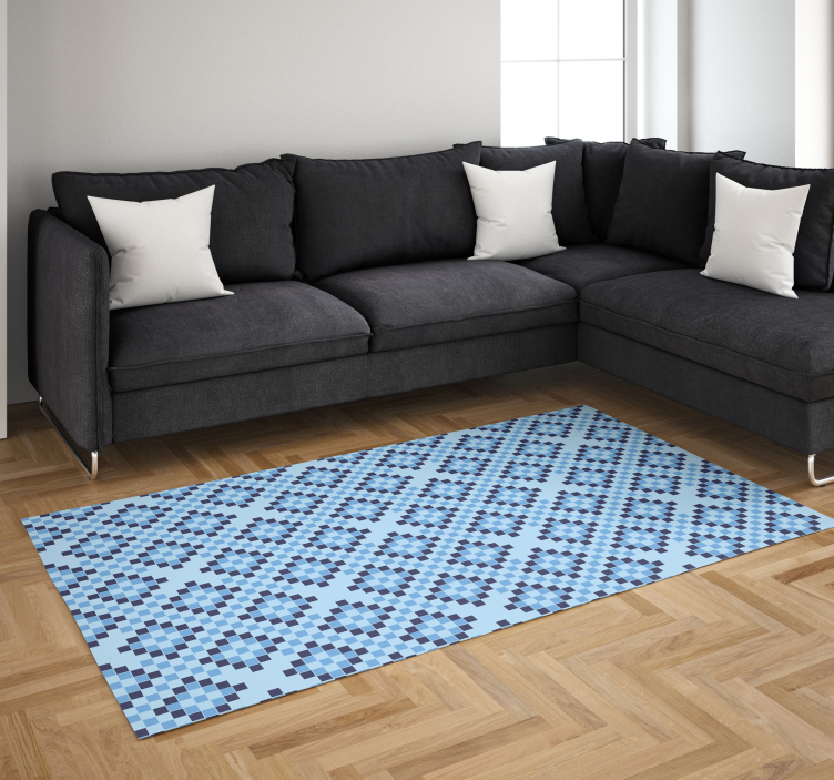 Geometric Blue Pixel Pattern Rug - TenStickers
