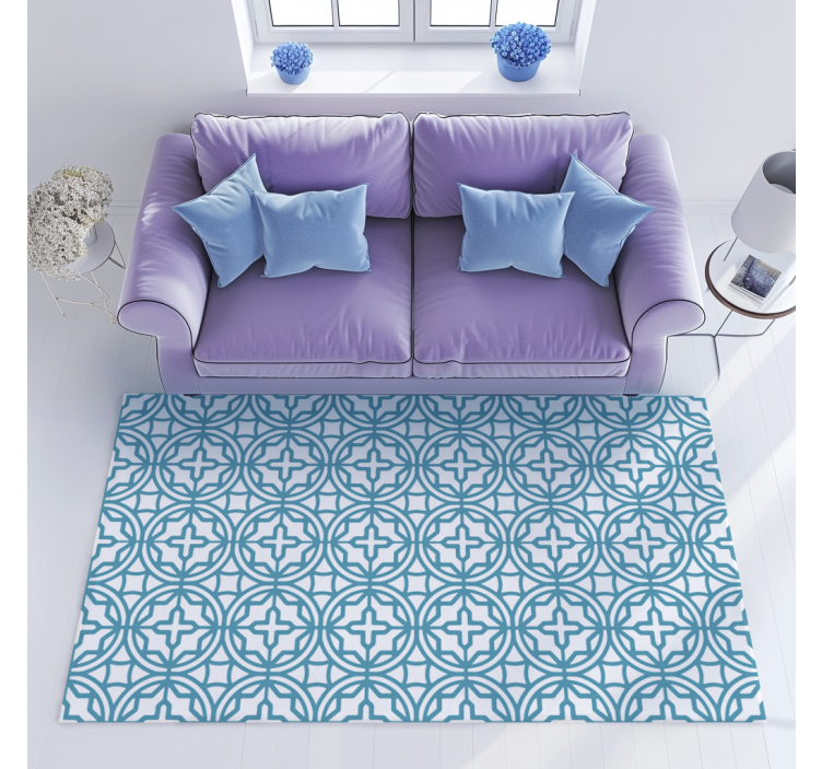 Geometric turquoise pattern blue vinyl rug - TenStickers