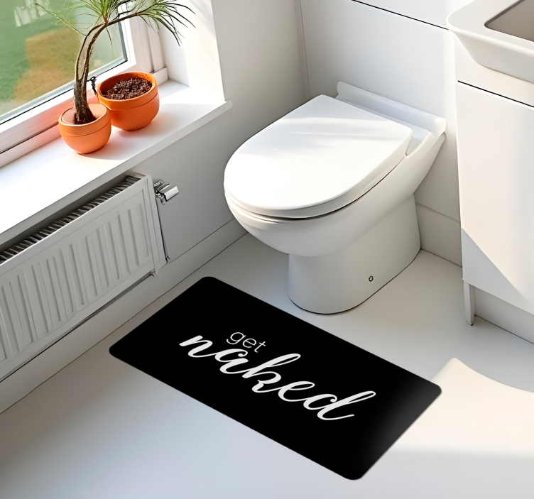 "Get naked" text vinyl rug bathroom - TenStickers