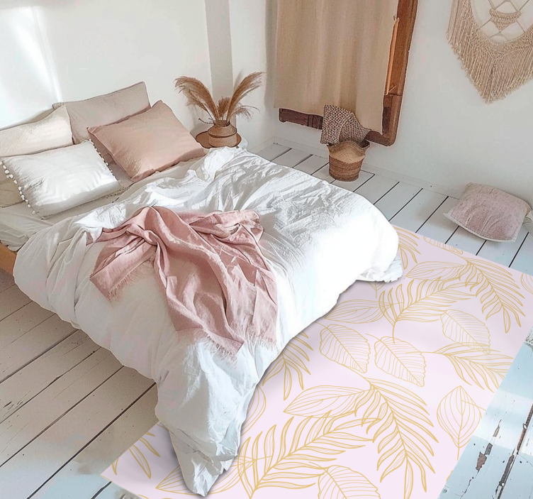 Golden Leaf Pattern Overlay vinyl rug flowers - TenStickers