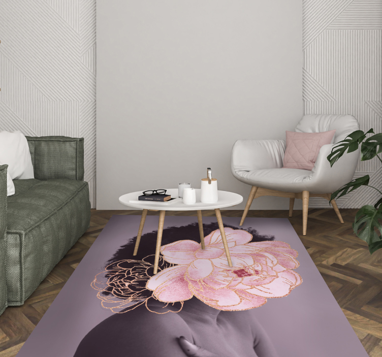 Graceful botanical silhouette living room vinyl rug - TenStickers