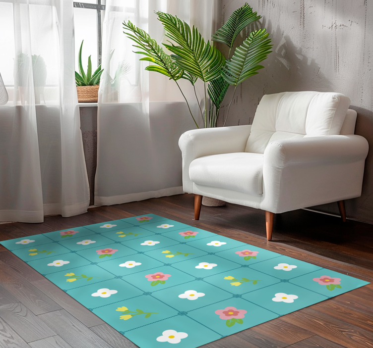 Floral Tile Pattern vinyl rug flowers - TenStickers