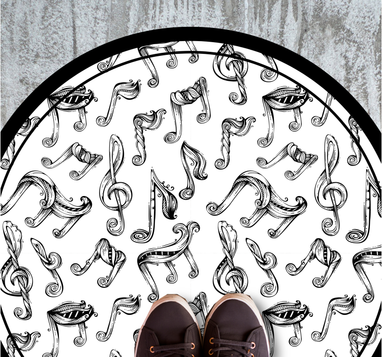 Hand drawn musical notes pattern circular rug - TenStickers