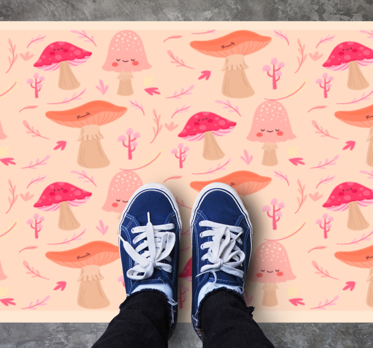 Happy classical mushrooms vinyl rug flowers - TenStickers