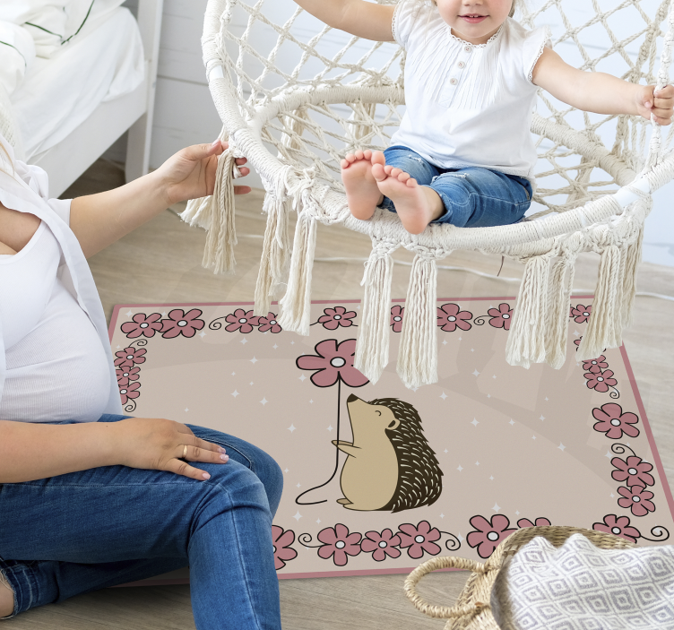 Hedgehog Floral nursery vinyl rug - TenStickers