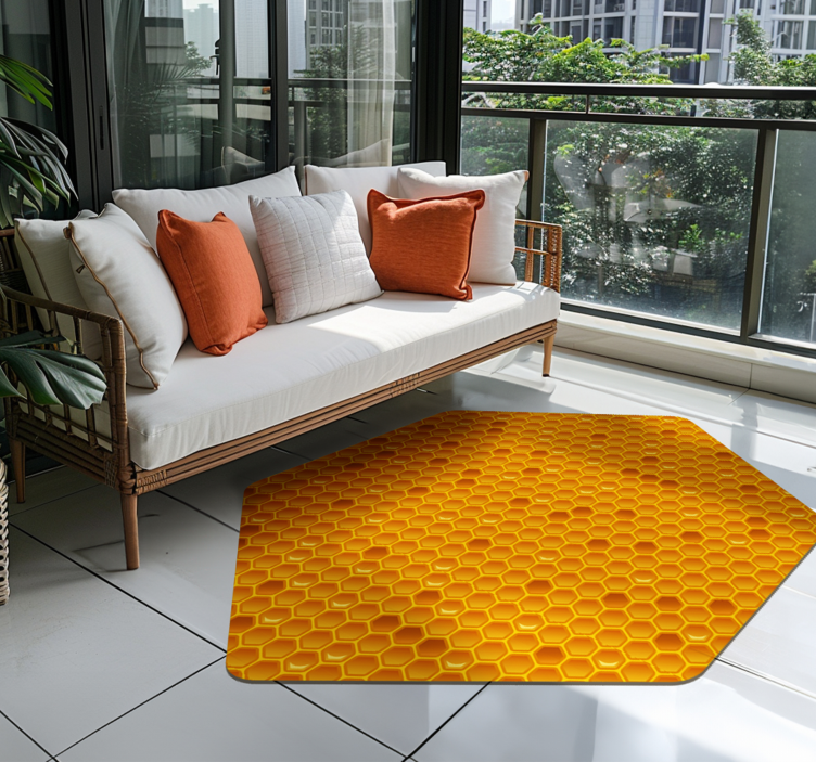 Honeycomb design yellow vinyl rug - TenStickers