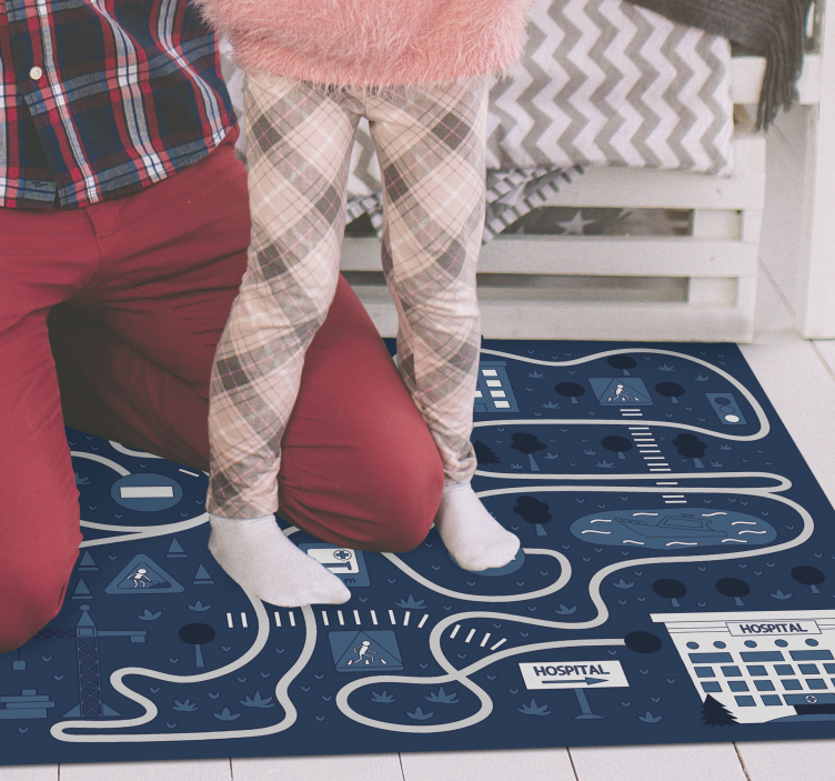 Blue city map road vinyl rug - TenStickers