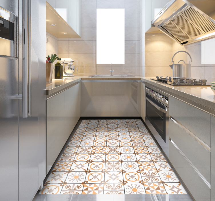 kitchen vinyl rug brown squares tile carpet - TenStickers