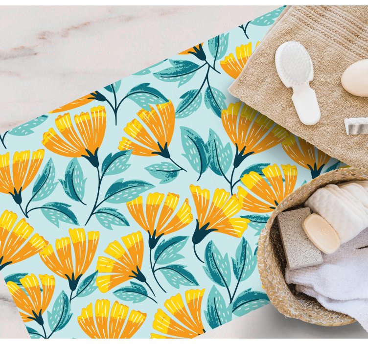 Lively Botanical Motif vinyl rug flowers - TenStickers