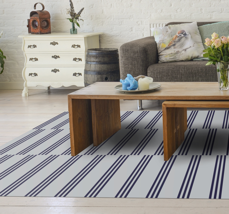 Living room vinyl rug navy striped design - TenStickers