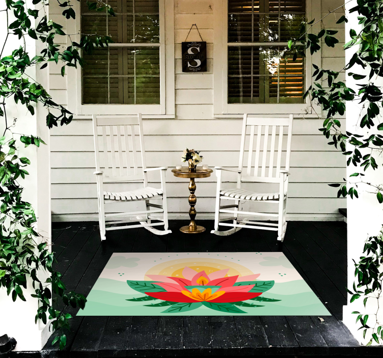 Lotus Blossom Illustration vinyl rug flowers - TenStickers