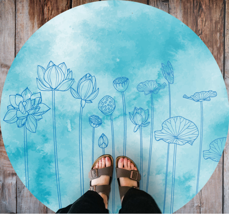 Lotus blue splash vinyl rug flowers - TenStickers