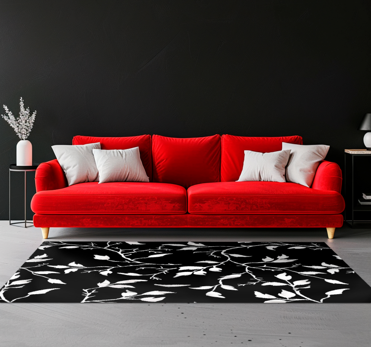 Modern floral pattern black vinyl rug - TenStickers