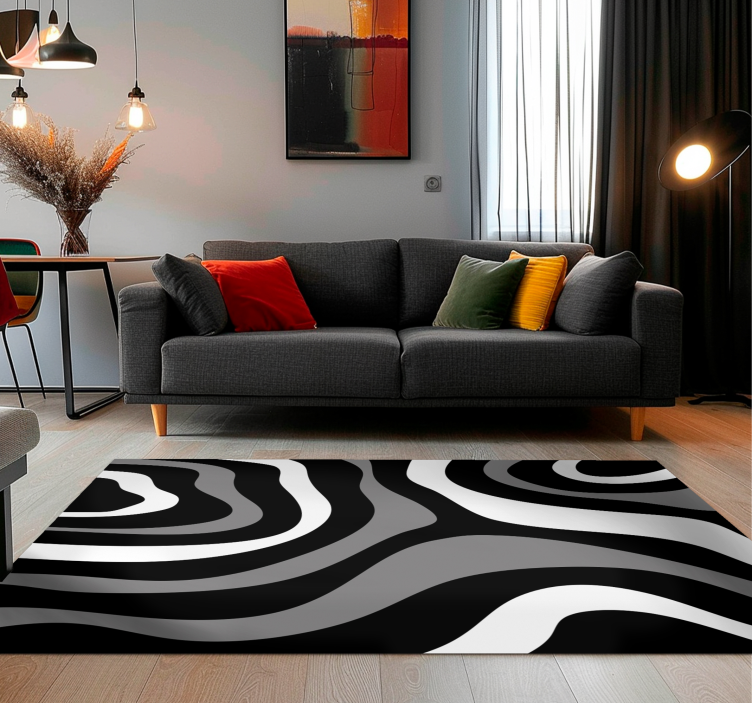 Modern waves  black vinyl rug - TenStickers
