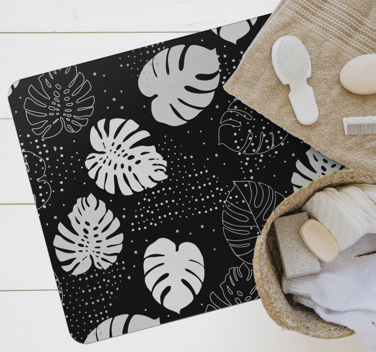 Monochrome Botanical floral vinyl rug - TenStickers