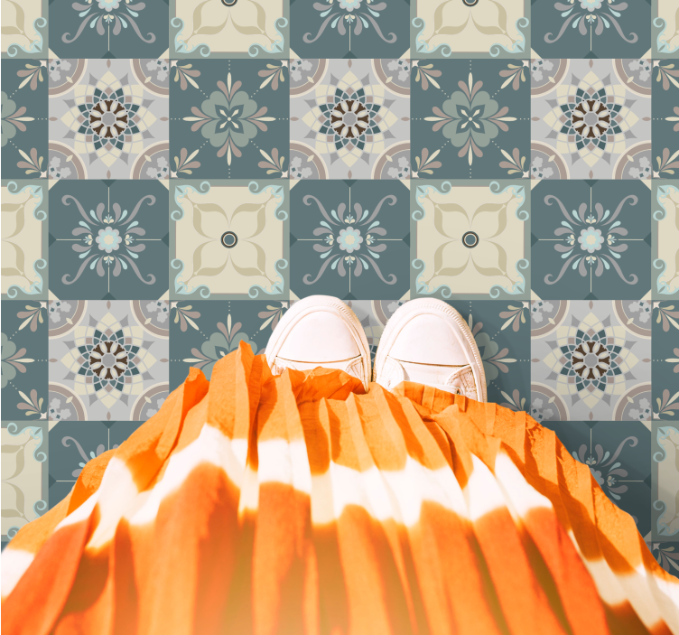 Mosaic floral motif mosaic vinyl rug - TenStickers