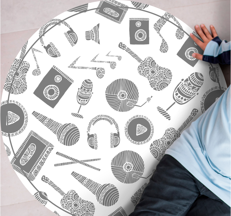 Music pattern in mandala style circular rug - TenStickers