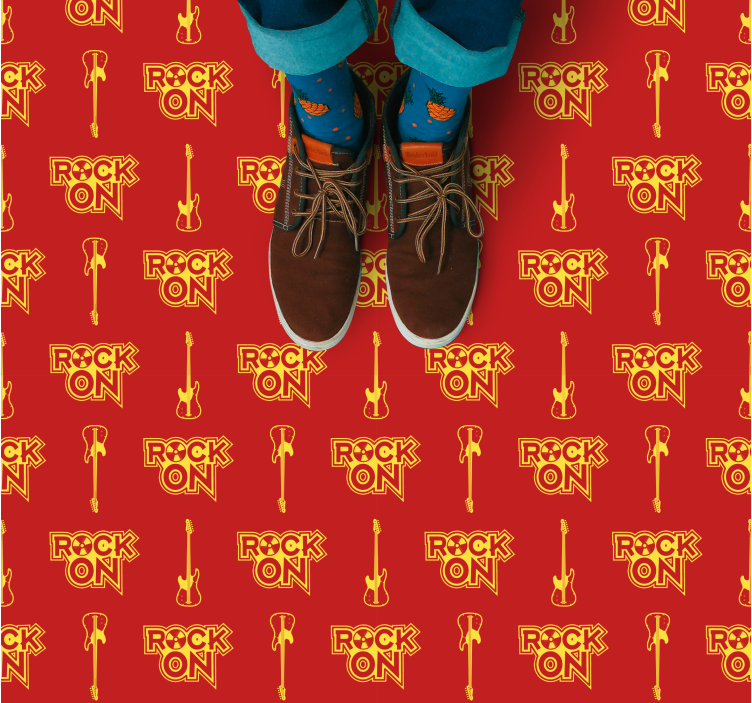 Music pattern retro guitars square vinyl rug - TenStickers