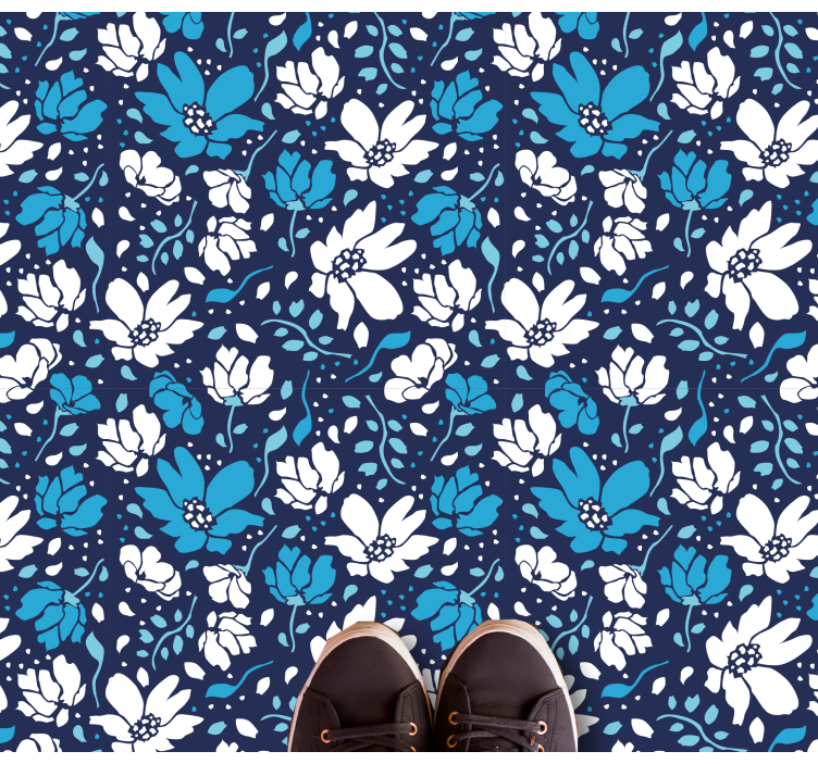 Navy Floral Motif vinyl rug flowers - TenStickers