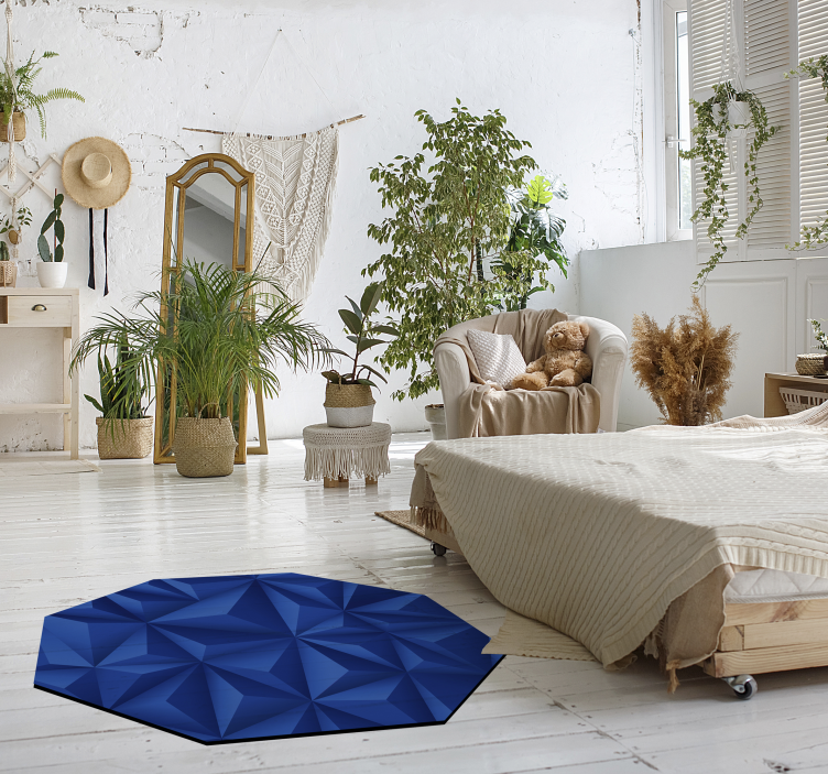 Octagonal blue modern vinyl rug with triangles - TenStickers
