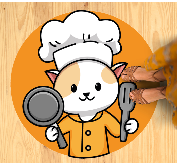 Orange chef cat kitchen vinyl rug - TenStickers