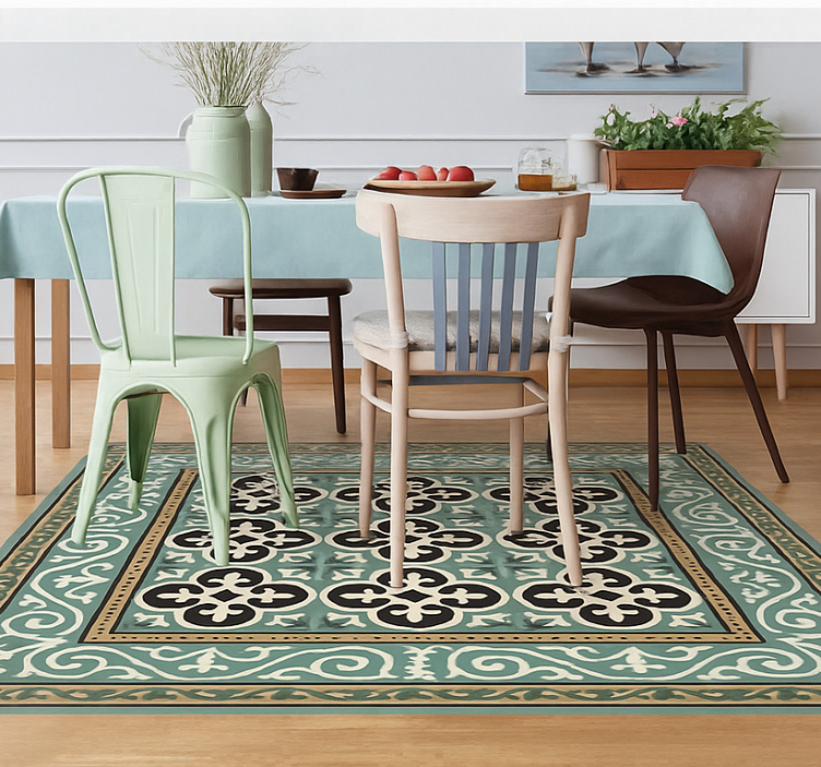 Ornate Encaustic Border dining room vinyl rug - TenStickers