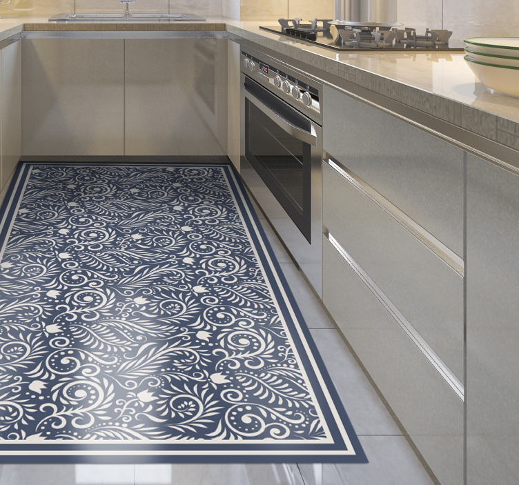 Ornate Floral Design kitchen vinyl rug - TenStickers
