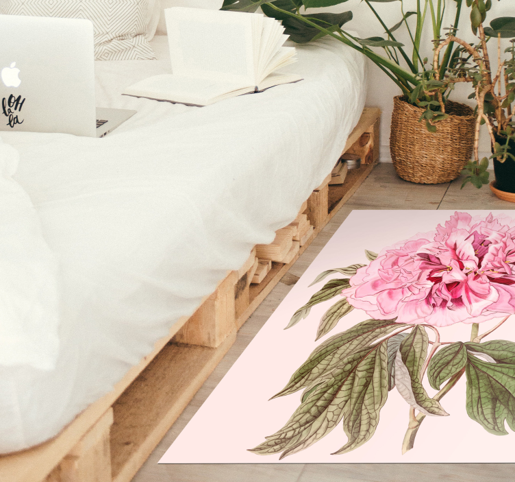 Peony white rectangular floral rug - TenStickers