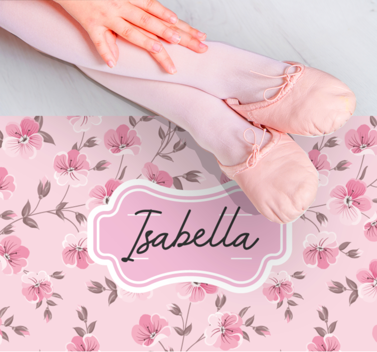 Pink floral design with name teenage bedroom vinyl rug - TenStickers