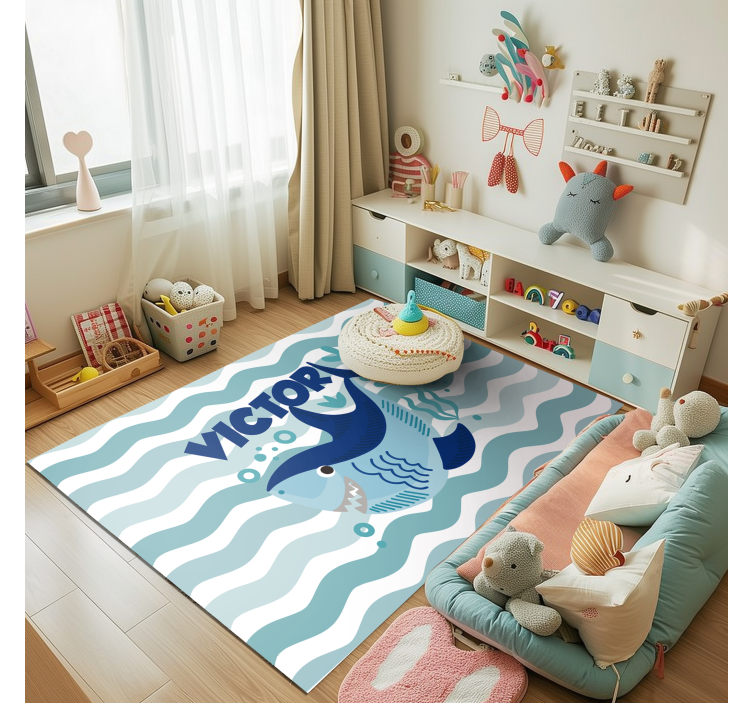 Personalized Shark Illustration custom vinyl rug - TenStickers