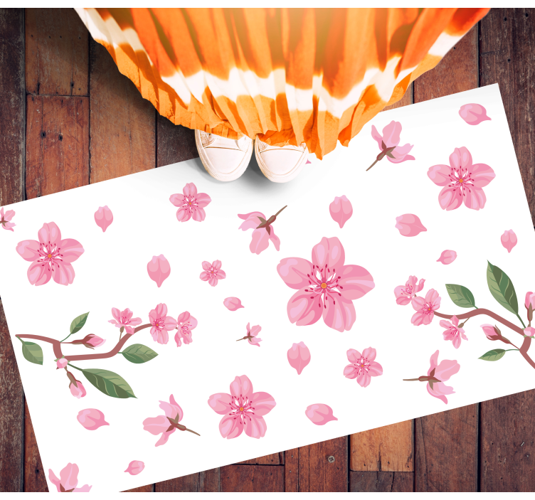 Pink Blossom Motif vinyl rug flowers - TenStickers