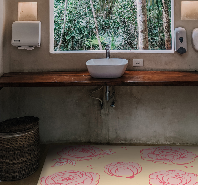 Pink Floral Motif vinyl rug flowers - TenStickers