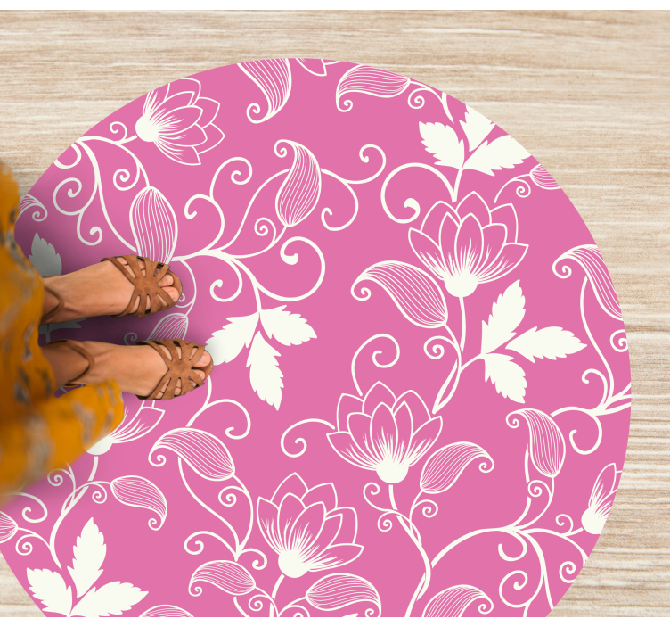 Pink Floral Swirls vinyl rug flowers - TenStickers